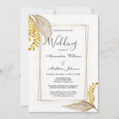 Witgouden confetti  bruine bloemenbruiloft kaart (Voorkant)