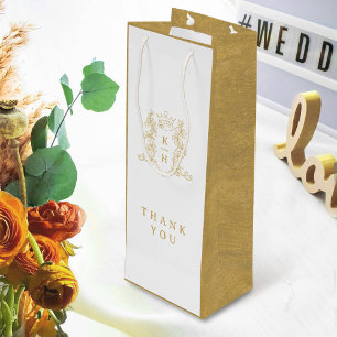 Witgouden foto kroon monogram bruiloft wijn cadeautas
