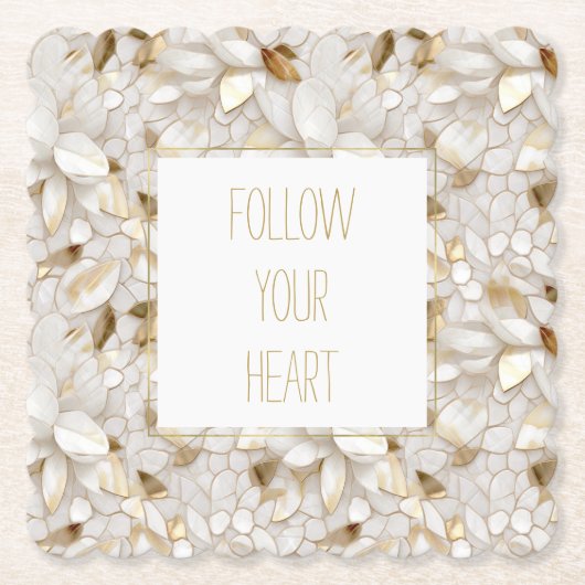 Witgouden lotusbloemen kartonnen onderzetters (Voorkant)