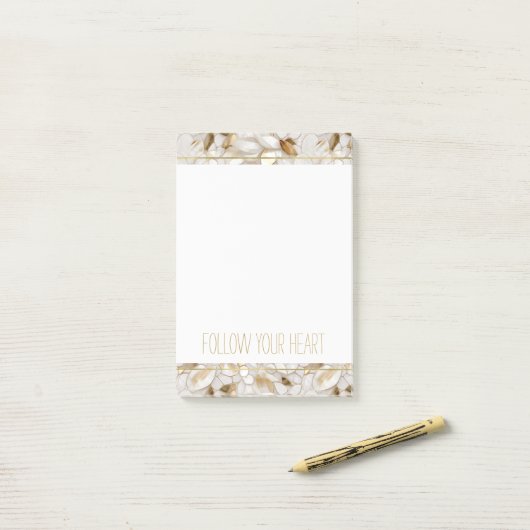 Witgouden lotusbloemen post-it® notes (Op bureau)