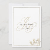 Witgouden monogram initialen loof bruiloft kaart (Achterkant)