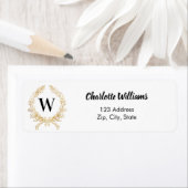 Witgouden monogram krans retouradres etiket (Insitu)