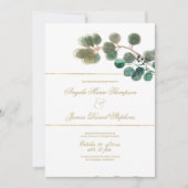 Witgouden munt groen eucalyptus bladeren bruiloft kaart (Voorkant)
