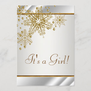 Witgouden Sneeuwvlokken Baby Meisje Shower Kaart