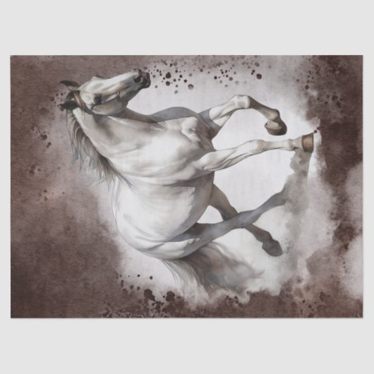 Witgrijs Paard Waterverf Decoupage Tissuepapier (Voorkant)