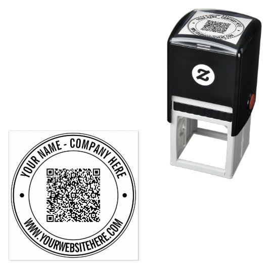 With Custom Text Your QR Code Round Stamp Example Zelfinktende Stempel (In situ)