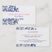 Withe en Navy Blue Floral Lace Visitekaartje (Voorkant / Achterkant)