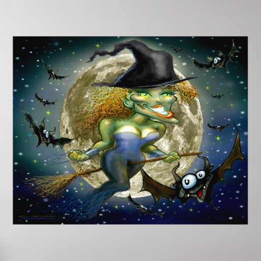 Witje op Broomstick Poster (Voorkant)