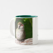 Witoorige Hummingbird Mok, met de linkerzijde Tweekleurige Koffiemok (Voorkant links)