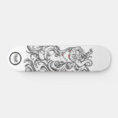 Witrode ogen zwart-wit lijnkunst skateboard (Horizontaal)