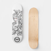 Witrode ogen zwart-wit lijnkunst skateboard (Voorkant)