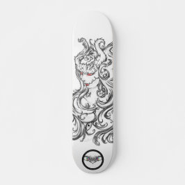 Witrode ogen zwart-wit lijnkunst skateboard