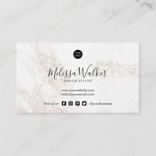 Witroosgouden glitter met gouden lijst visitekaartje (Achterkant)