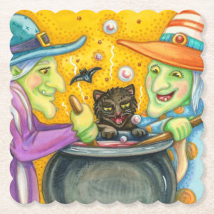 WITSERSE ZISTERS, ZWARTE CAT EN HALLOWEEN BREW SQU KARTONNEN ONDERZETTERS