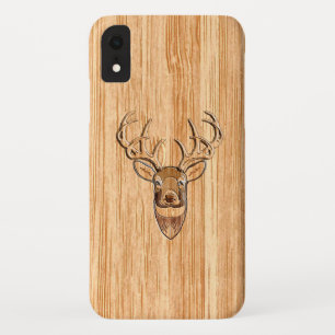 Witstaart Hertenkop Mannetje Houtstructuur Stijl D iPhone XR Hoesje