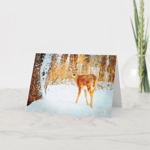 Witstaarthert in Sneeuw Aquarel Schilderij Blanco Kaart