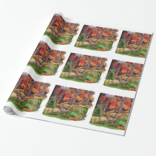 Witstaartherten in het bos / herfstseizoen collage cadeaupapier