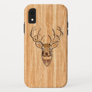 Witstaartherten Kop Houtnerf Stijl Decor iPhone XR Hoesje