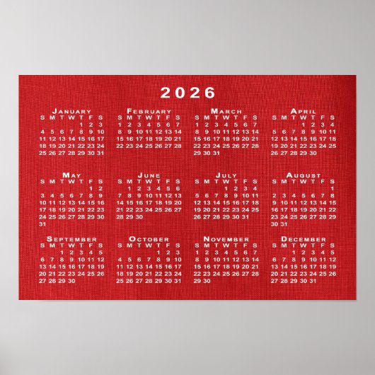 Witte 2026 kalender op aanpasbare foto poster (Voorkant)