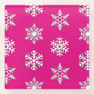 Witte 3-D sneeuwvlokken,  achtergrond Glazen Onderzetter