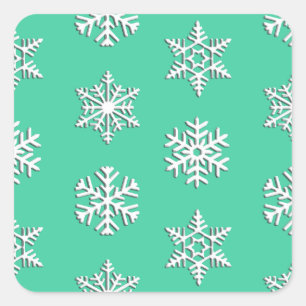 Witte 3-D sneeuwvlokken, achtergrond Vierkante Sticker
