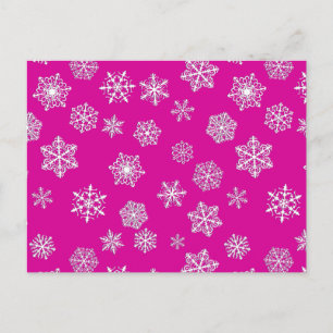 Witte 3-D sneeuwvlokken op een roze fuchsia-achter Briefkaart