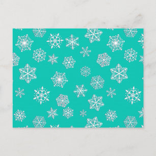 Witte 3-d sneeuwvlokken op een turkooisachtergrond briefkaart