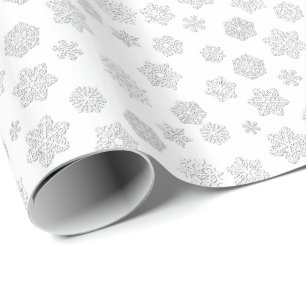 Witte 3-D sneeuwvlokken op een witte achtergrond Cadeaupapier