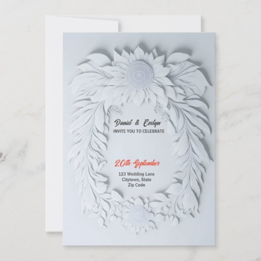 Witte 3d bloem thema lijst bruiloft kaart (Voorkant)