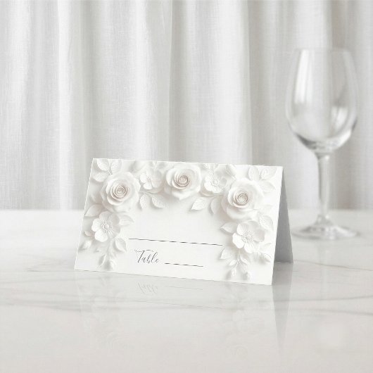 Witte 3D-bloemen gebogen trouwkaart