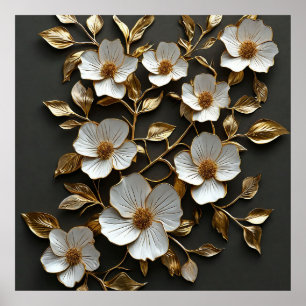 Witte 3D-bloemen Poster