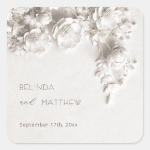 Witte 3D Bloemen Rozen Minimalistische Trouw Vierkante Sticker
