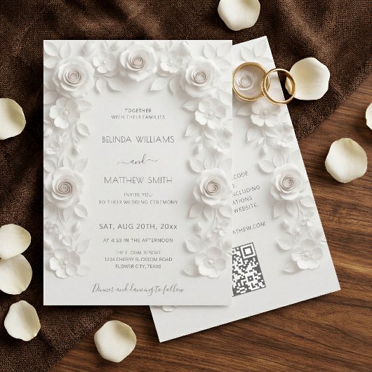 Witte 3D Rozen Frame Trouw Simple Kaart