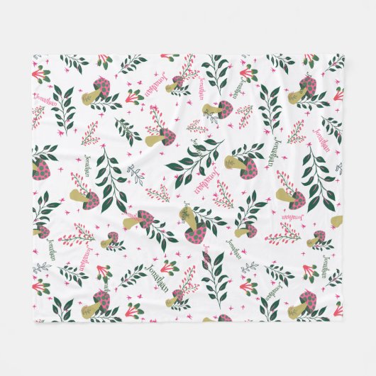 Witte Aangepaste Baby Naam en Paddenstoelen Bos Fleece Deken (Voorkant (Horizontaal))