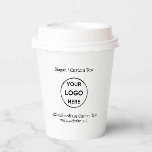 Witte aangepaste Logo Moderne Minimale Business Papieren Bekers (Voorkant)
