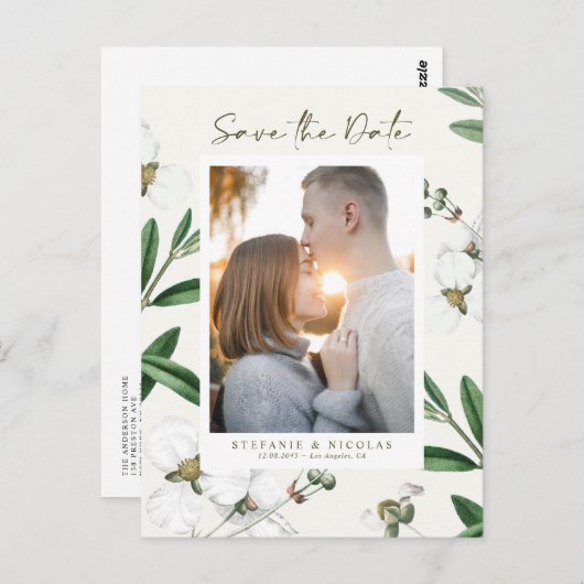 witte aanjager Botanische foto Sla de datum op Briefkaart (Voorkant / Achterkant)