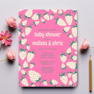 Witte Aardbei Schattige Pineberry CUSTOM BABY SHOW Uitnodiging Briefkaart