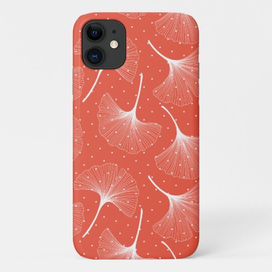 Witte abstracte bladeren op oranje achtergrond Case-Mate iPhone case (Achterkant)