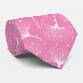 Witte abstracte bladeren op roze achtergrond stropdas (Opgerold)