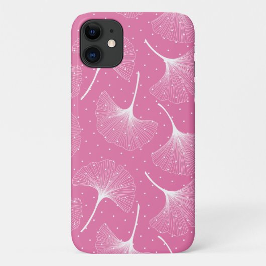 Witte abstracte bladeren patroon op roze achtergro Case-Mate iPhone case (Achterkant)