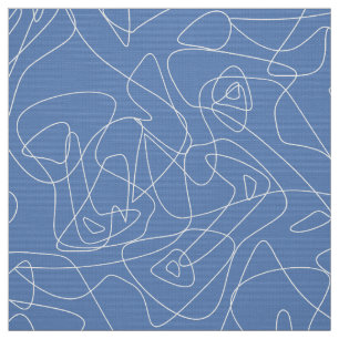 Witte abstracte doodles op lichtblauwe achtergrond stof