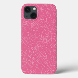 Witte abstracte doodles op roze achtergrond iPhone 13 hoesje