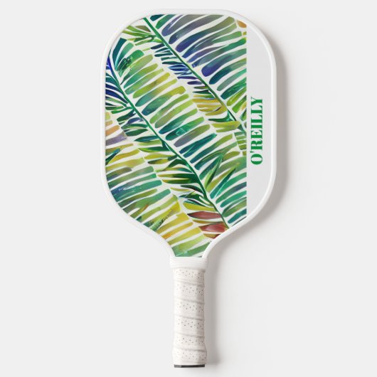 Witte Abstracte Waterverf laat modern monogram Pickleball Paddle (Voorkant)