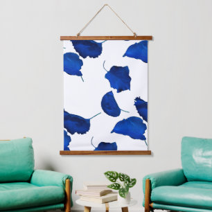 Witte achtergrond Abrite Blauwe Blauwe Blauwe Blau Hangend Wandkleed