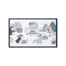 Witte Achtergrond Blauwe Rand Baby Dieren Planten