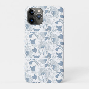 Witte achtergrond Delicate Blauwe Japanse Bloemen iPhone 11 Pro Hoesje