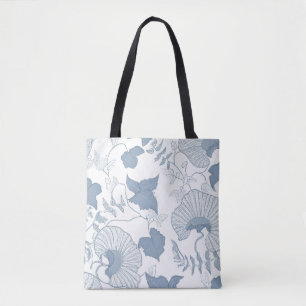 Witte achtergrond Delicate Blauwe Japanse Bloemen Draagtas