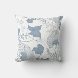 Witte achtergrond Delicate Blauwe Japanse Bloemen Kussen