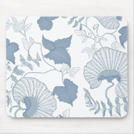 Witte achtergrond Delicate Blauwe Japanse Bloemen Muismat