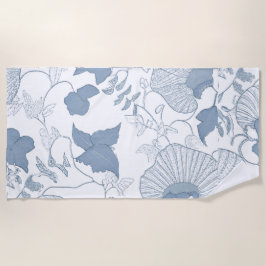 Witte achtergrond Delicate Blauwe Japanse Bloemen Strandlaken